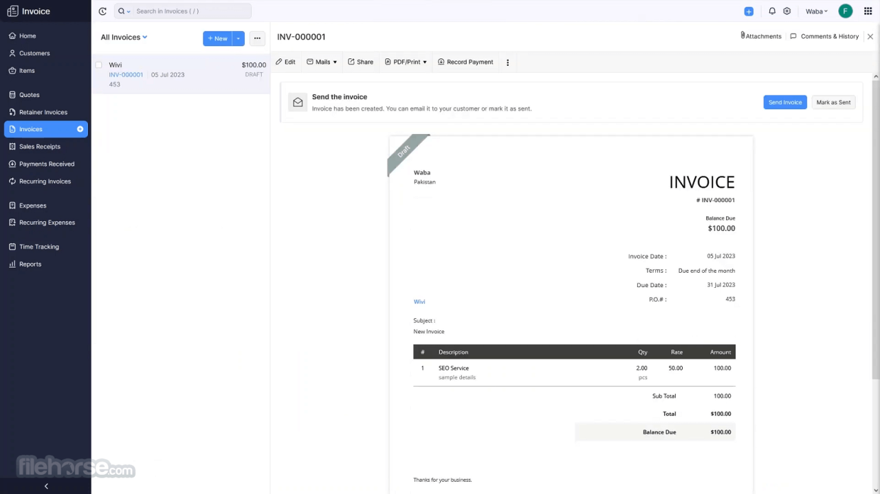 Zoho invoice